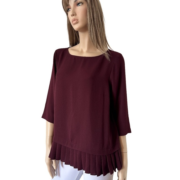 J. Jill Blouse Top Shirt Tunic Pinot Colour Versatile ΒΎ Sleeve Pleated Flounce - Picture 6 of 12